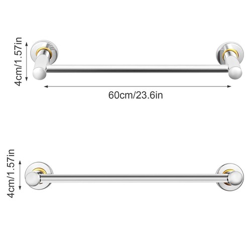 50/60cm Single Towel Bar Bracket Wall Mounted Towel Holder Bathroom Kitchen - Picture 13 of 13