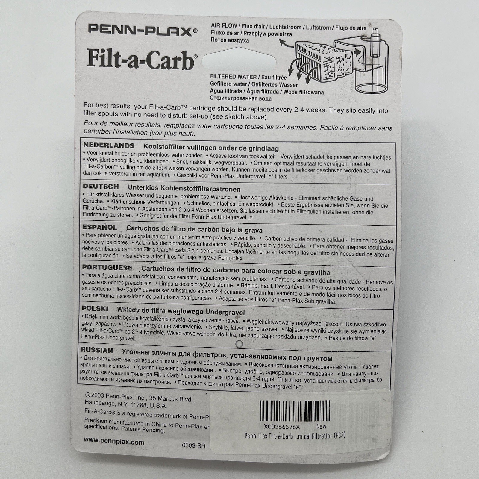 PennPlax FiltACarb Carbon Undergravel Filter Cartridge, , 2 Pack New