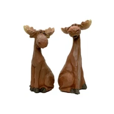 1 set of 2 diff. cute moose sitting up polystone 5" x 3"