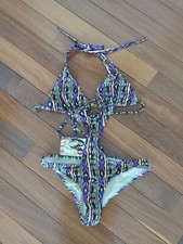 Purple Print One Piece Swimsuit With Cutouts Size M Brand New