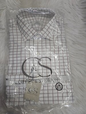 SIZE 16 32-33 COOPER & STEWART (NEW)Multi Long Slv Checked Dress Shirt LOT #549