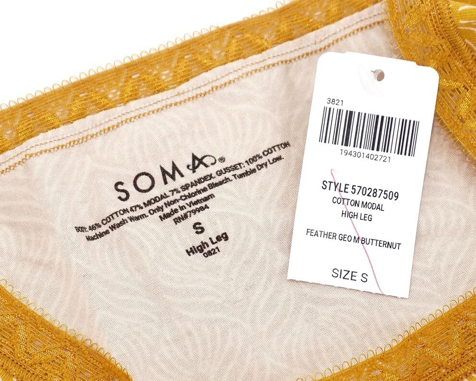 Soma Intimates Algodón Modal Pierna Alta ~ Pluma Geo M Butternut~ Talla: S [NUEVO CON ETIQUETAS] Foto 3 de 3