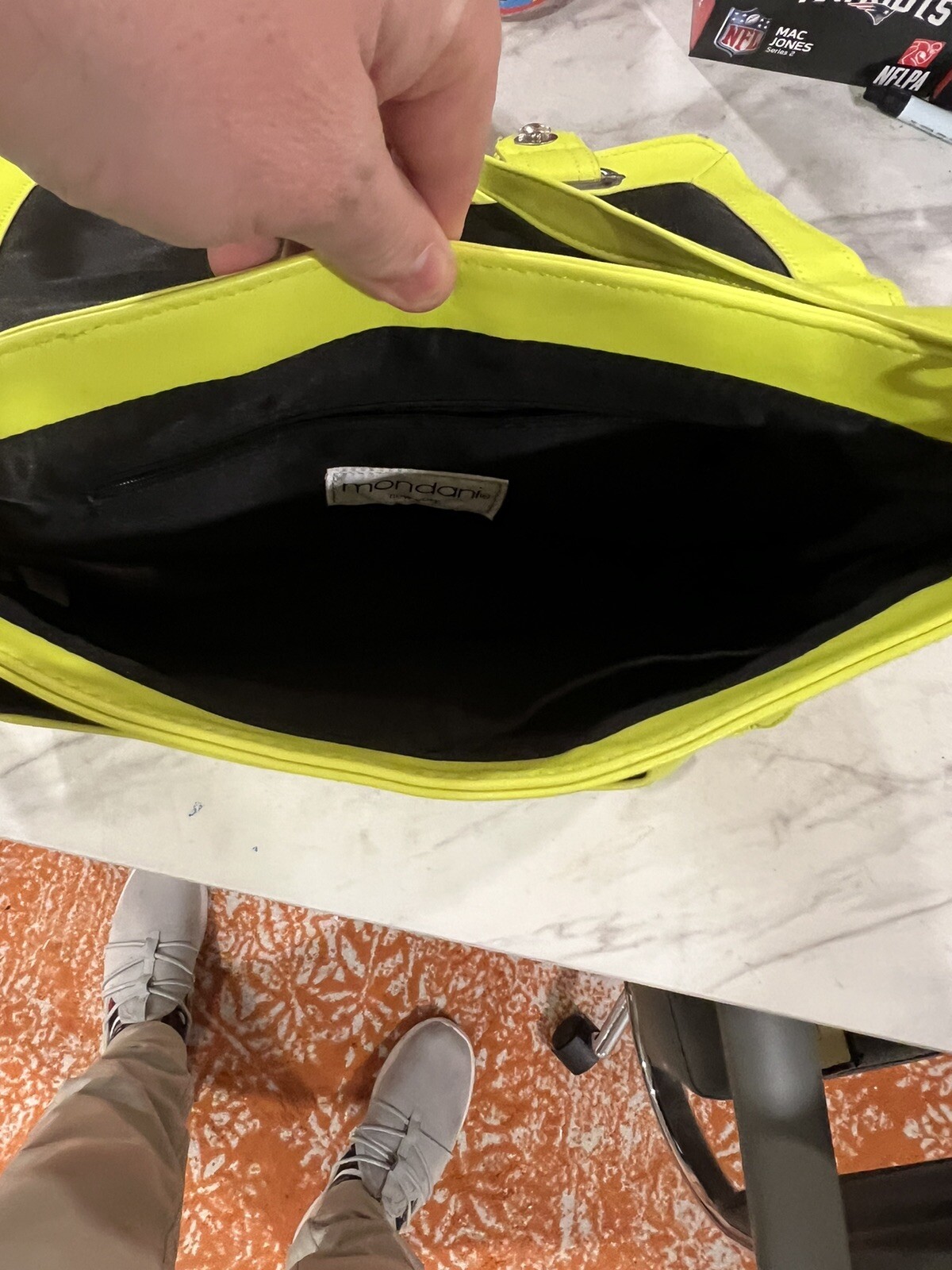 Mondani Soft Faux Leather Shoulder Bag Neon Lime Yellow Good Used Cond