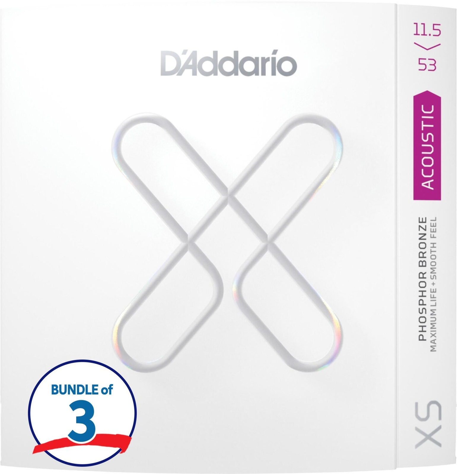Струны для акустической гитары DAddario XSAPB11553 XS с покрытием из люминофорной бронзы (3 упаковки)