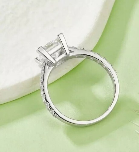 2.45Ct Princess Cut Real Moissanite 14k White Gold Plated 925 Engagement Ring - 第 2/4 張圖片