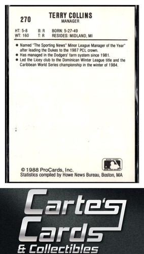 Terry Collins 1988 ProCards #270 Albuquerque Dukes - Imagen 2 de 2
