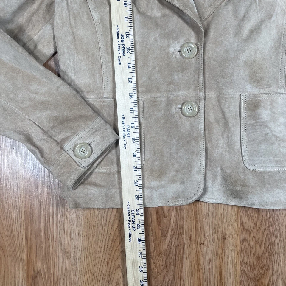 Mossimo Blazer Jacket Womens L Large Beige Genuine Suede Leather Lined Shirt - Image 4 of 4