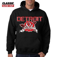 DETROIT ROCK CITY ROSE BLACK HOODIE Hooded Sweatshirt Motor City Kiss 313 Wings