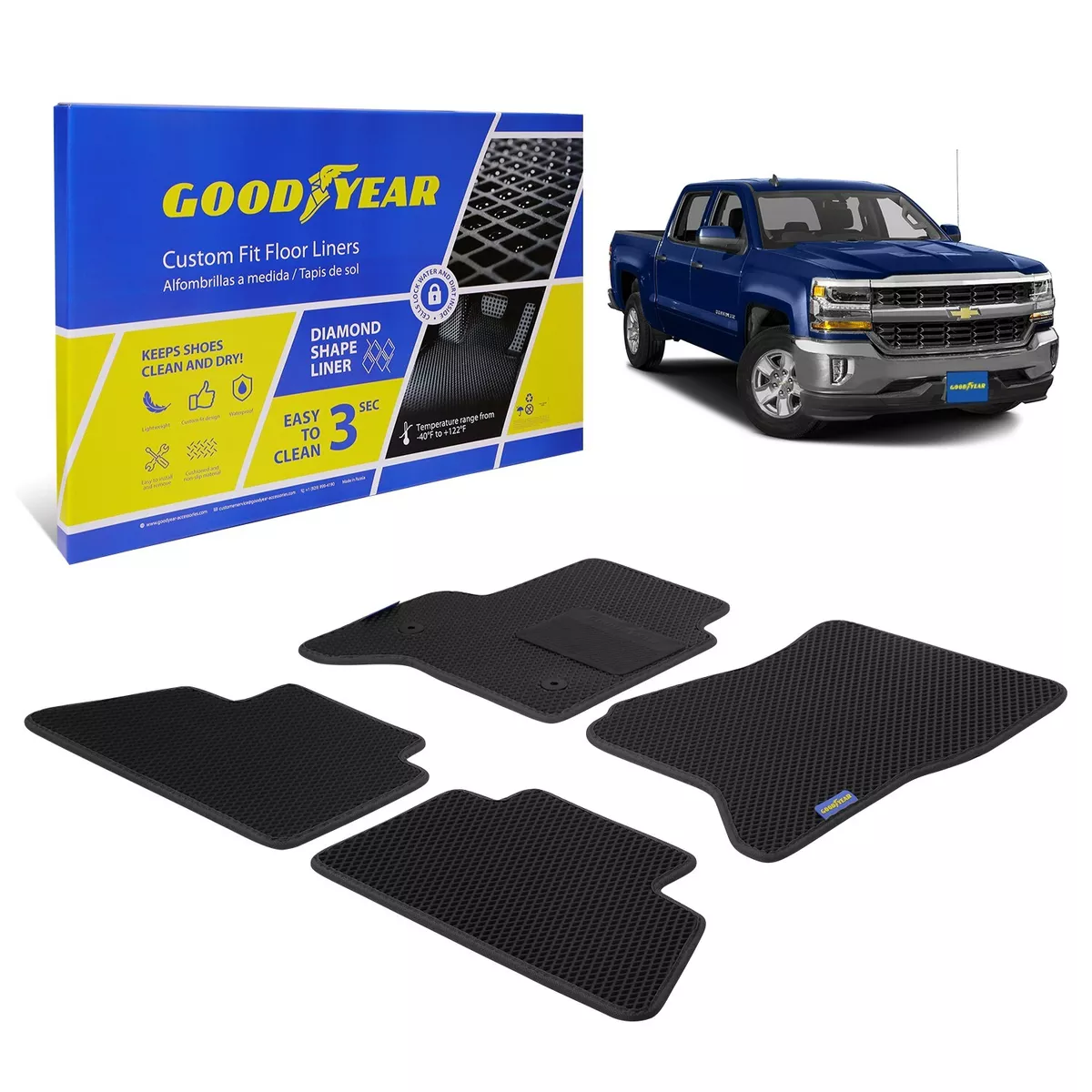 Car Floor Mats for 14 18 Chevy Silverado 1500 Crew Cab WATER TRAP Black Black