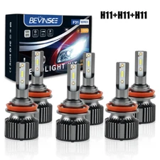 BEVINSEE 6X H9 H8 H11 LED Headlight Bulbs High Low Beam Fog Light 6000LM White