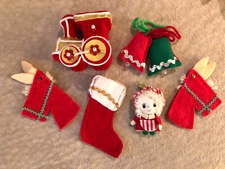 Vintage Assorted Felt/Flocked Christmas Ornaments Lot of 6
