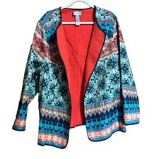Catherines Jacket Womens 3x 26 28w Multicolor Boho Artsy Quilted Open Outerwear