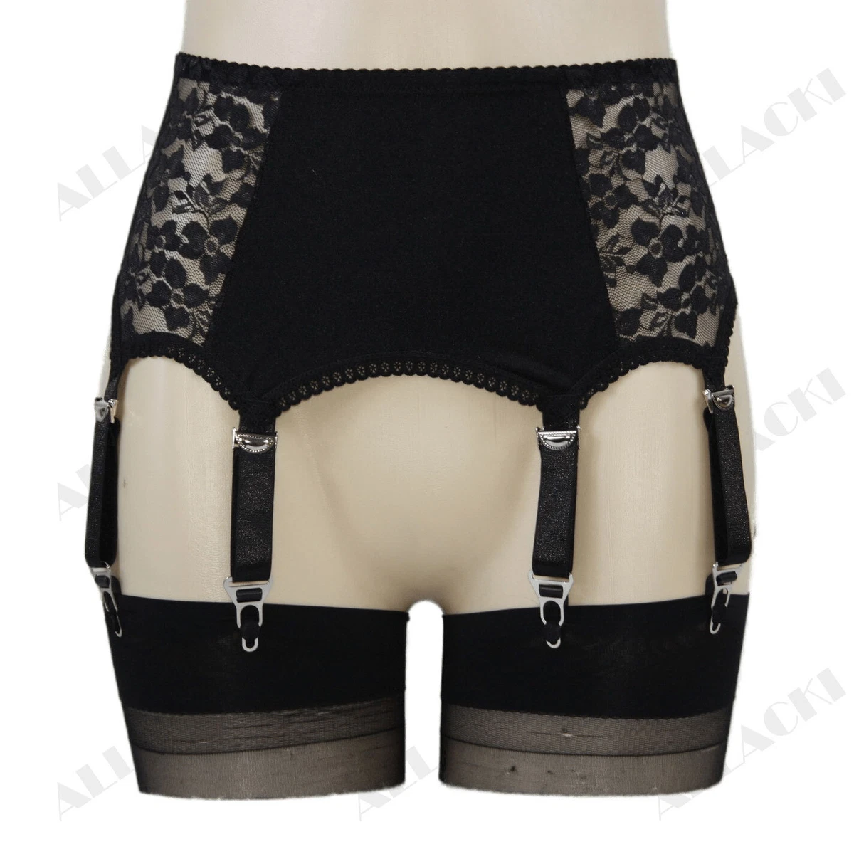 retro garter belt sets Jinxiu Women's Solid Color Vintage Garter Belt With 6 Straps Metal Clip  Suspender For Thigh High Stockings(1pcs, Black) main image 1