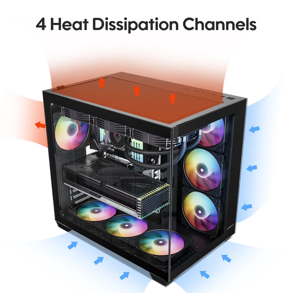 Vetroo AL900 BLACK ATX Mid Tower PC Case Tempered Glass w/ ARGB & PWM FDB Fan x1 - Image 4 of 4