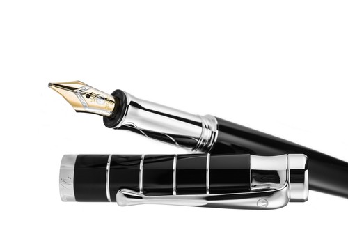 Relleno de lujo Waldmann plata esterlina, barniz de tango negro, con pluma dorada 18 kt - Imagen 3 de 4