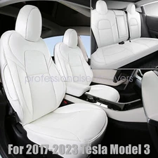 Car 5-Seat Cover Front Rear PU Leather Cushion White For 2017-2023 Tesla Model 3