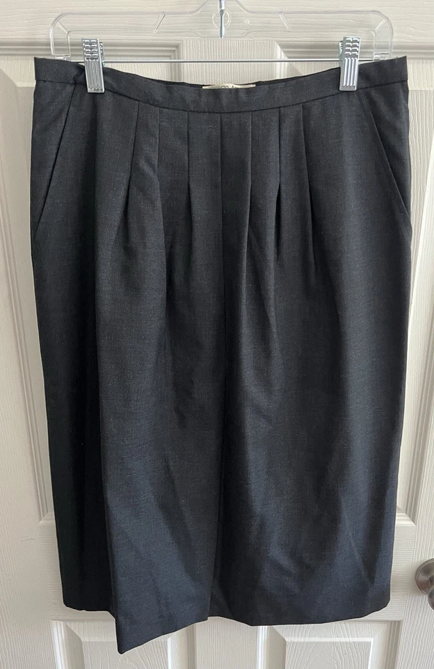 GIORGIO ARMANI Vintage 90's PureNew Wool Dark Gray Pencil Knee Skirt Italy Sz M