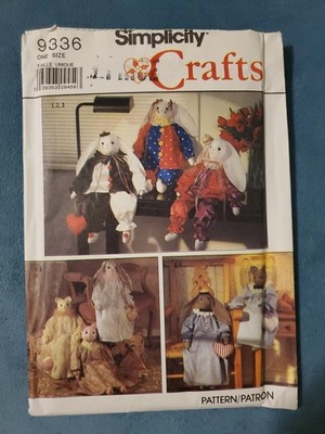 Simplicity Sewing Pattern 9336 for Making 7 views of Cat Rabbit Dolls Home Decor