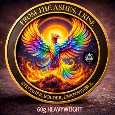 Phoenix Rising Sobriety Coin 2  60g Heavyweight Recovery Gift 10 Year Sober Chip