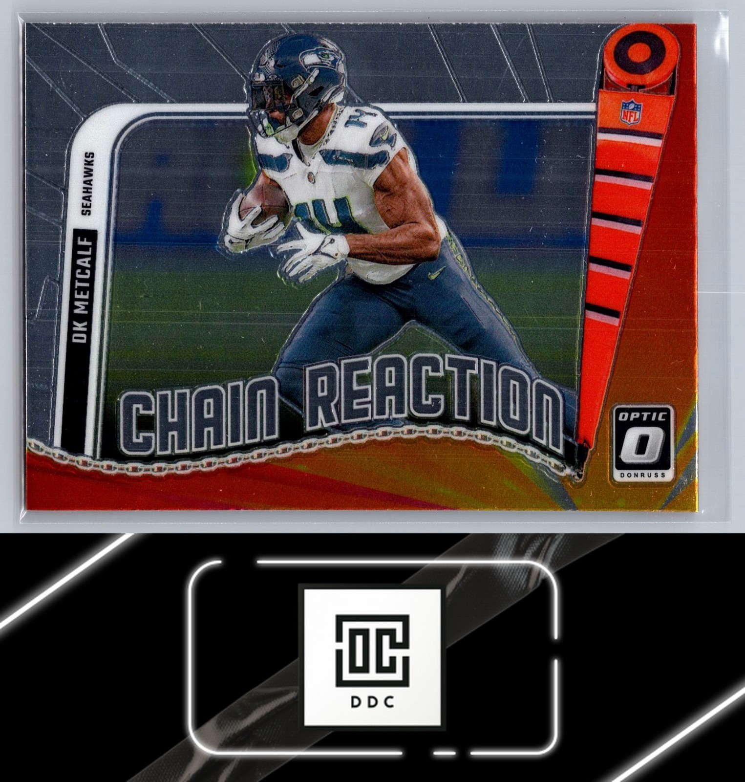 DK Metcalf #10 Football Cards 2024 Panini Donruss Optic Chain Reaction trading card — raw and PSA graded price guide