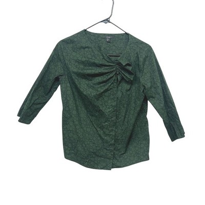 COS Sculptural Bow Front Blouse Green Print Cotton US 4 Minimalist Modernist