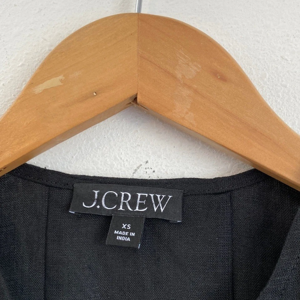 J. Crew Mujer Vestido Lino Costurado con Cinturón Extraíble Negro XS Foto 4 de 4