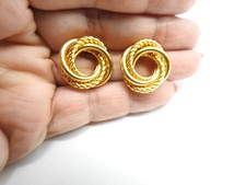 Gold Tone Open Work Textured Intertwined Knot Pierced Earrings Vintage
