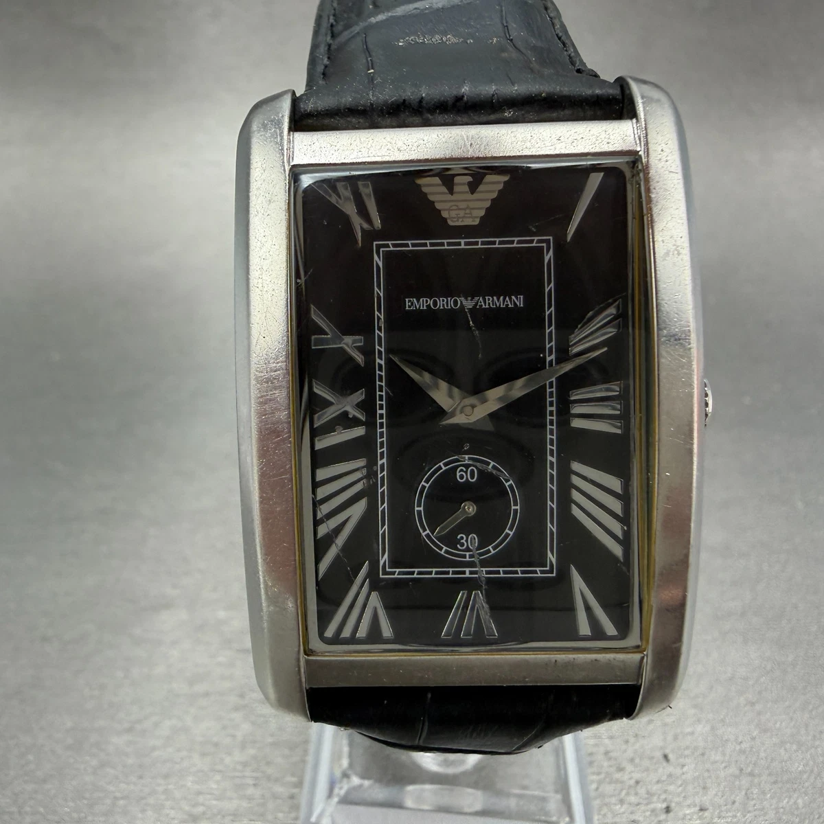 Armani leather band square watch 3 hands diamond bezel simulates new battery Timeless elegance at its finest. Embrace the essence of  main image 3