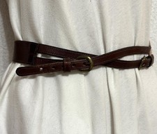 Vtg 90s/Y2K Loft Brown Leather Belt Double Straps Crisscross w Buckles Sz SM EUC