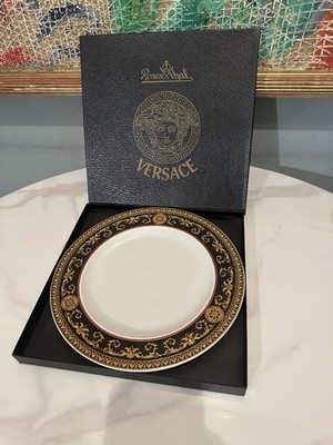 Rosenthal Versace Arabesque Decorative Porcelain Plate Round Black Gold White
