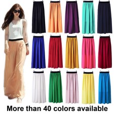 IndianTrendy Chiffon Maxi Skirt Pleated Retro Long Dress Elastic Waist Summer