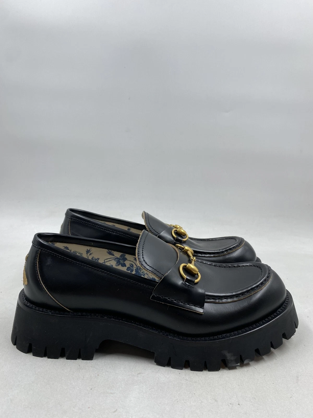 Mocassins Gucci noirs brodés Horsebit semelle à pattes en cuir W 11