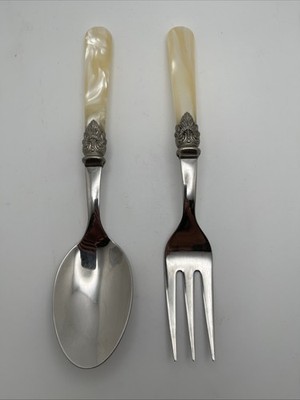 LARGE SERVING SALAD SPOON & FORK EME, Italy ,18/10,MOP, Mother Of Pearl,Napoleon
