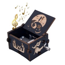 Keast Funny Wooden Hand Crank Music Box, Engraving Nightmare Musical Black 