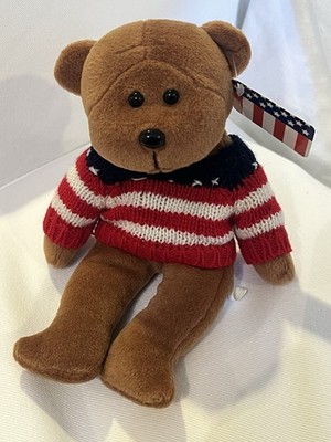 EC- Patriot Bear - Plush Bean Bag Teddy Plushland Red White Blue Toy