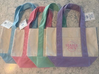 Brand New Trader Joes Pastel Mini Canvas Tote Bags 2025 Easter Set Of 4 