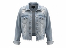 RISEN Women's Blue Distressed Cropped Jacket Pockets Size S RDJ11119