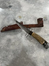 13905 Soligen Germany Knife with Sheath Bone Handle Vintage