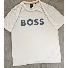 Hugo Boss Mens T-Shirt XL White Navy Blue Logo Graphic Short Sleeve Crew Neck
