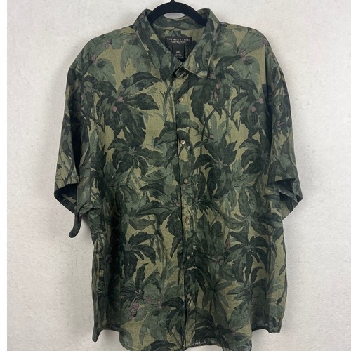 Bloomingdale’s Men’s Store 100% Linen Green Floral Camp Shirt Size XXL