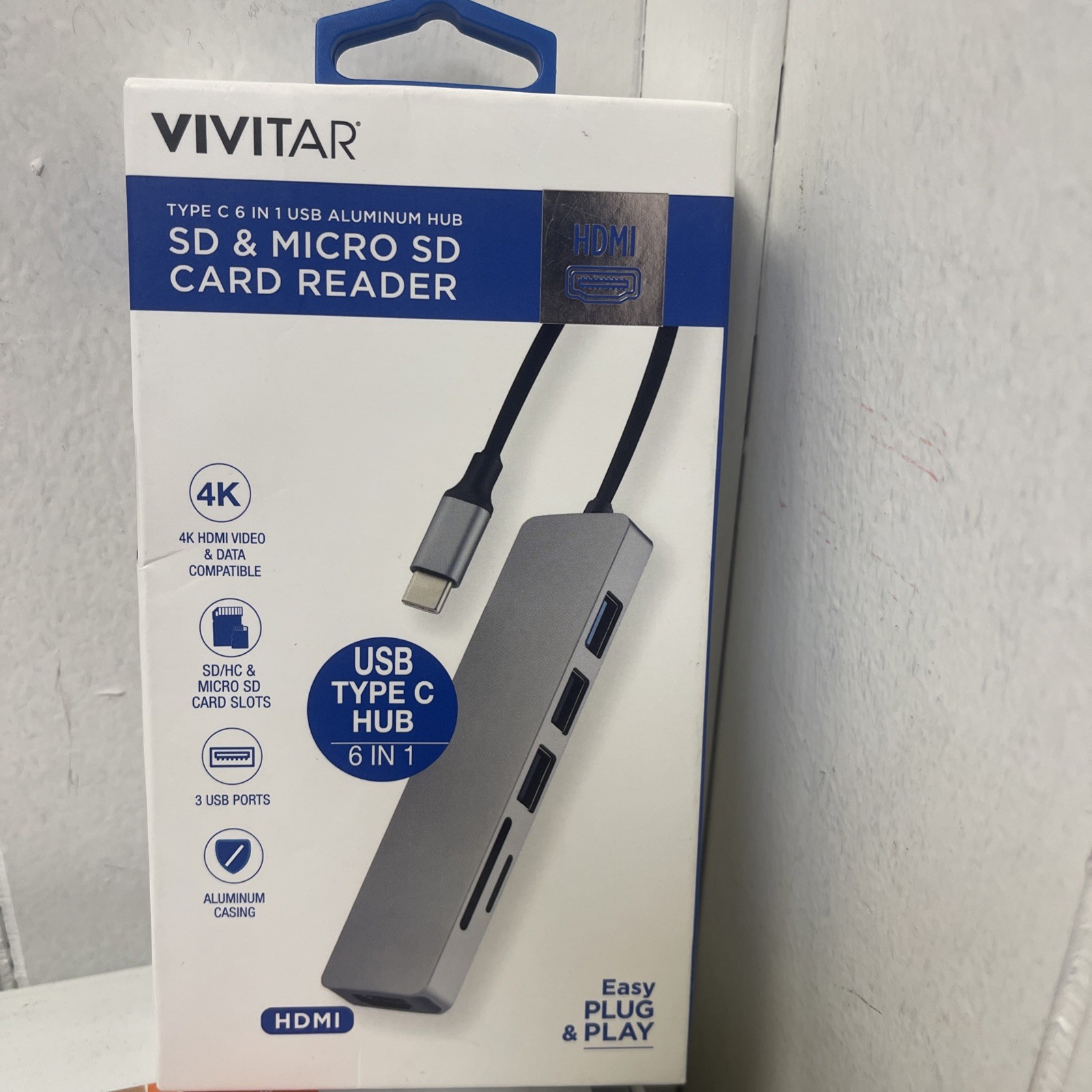 Vivitar Type C 6 In 1 USB Aluminum Hub SD & Micro SD Card Reader W/4K ...