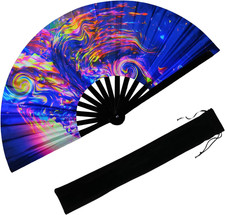 13    UV Glow Large Rave Fan for Men Women, Decorative Folding Hand Fan for Party