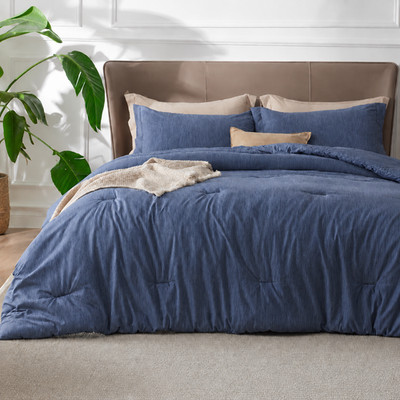 Bedsure GentleSoft 3Pc Queen Comforter Set Infinity Blue Melange W 2 Pillow Sham