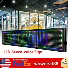LED Sign 40"X8" Indoor Scrolling Message Board 7 Color Programmable