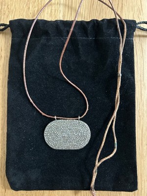 Pave Diamond Necklace in Oxidized Sterling Silver with Adjustable Cord