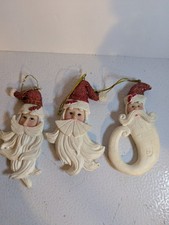 Set Of 3 Vintage Clay Like Santa Head Ornaments