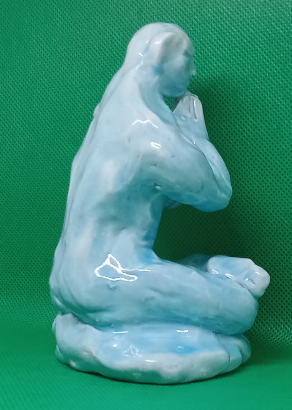 "Blue Yoga" - Expensive Original Clay Sculpture. Hand made and glazed. Signed.