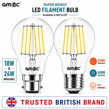 LED Filament Light Bulb B22 E27 GLS A60 18W 24W 150W 220W Equivalent GMEC