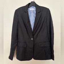 Calvin Klein Women's Charcoal Pinstripe Blazer Jacket One Button Size 4