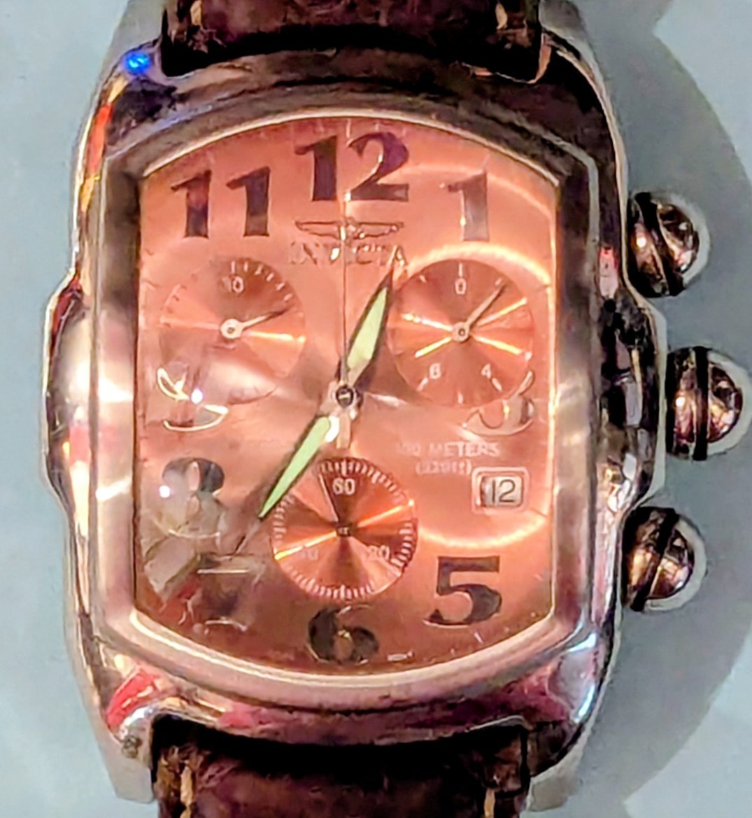 Invicta Lupah 2104 Quartz Chronograph Champagne Dial Brown Ostrich Leather Strap